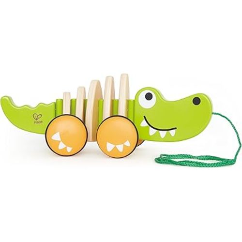 Hape Wooden Walk-A-Long Croc for Babies| Pull & Pull Walking Toy for Toddlers 12 Months and Up