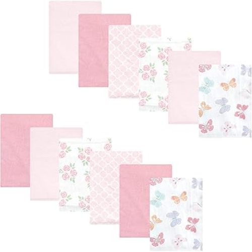 Hudson Baby Unisex Baby Cotton Flannel Burp Cloths Bundle, Pastel Butterfly, One Size