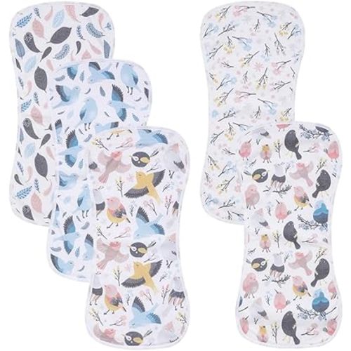 5 Pack Cotton Baby Burp Cloths Extra Absorbent Soft for Baby Boys and Girls (Bird)
