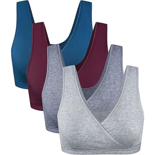 CAKYE 4 Pack Nursing Sleep Bras for Maternity and Breastfeeding Comfort Cotton Bralette