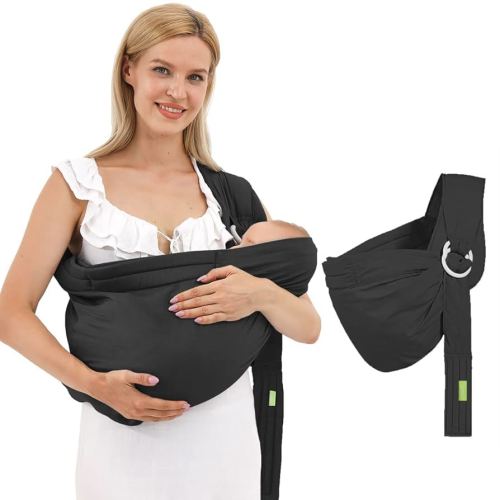 Baby Carrier Sling Wrap Ring, Soft Infant Baby Carriers for Newborn Toddlers Slings, Ergonomic Design Hug Strap for Newborns, Breathable Adjustable Multi-Functional Sling Under 36lbs-Black