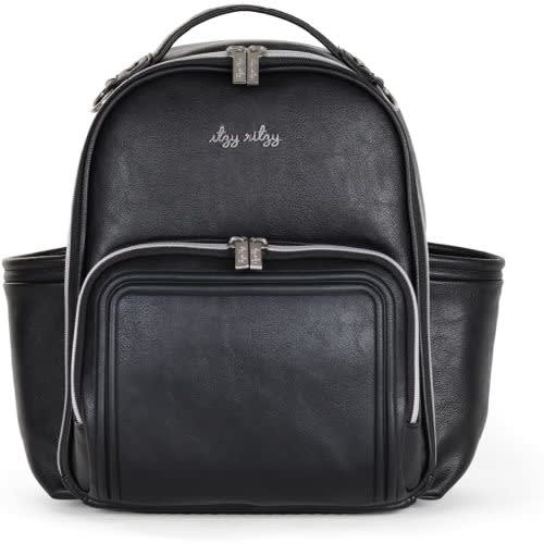 Itzy Ritzy Mini Plus Diaper Bag Backpack – Chic Mini Diaper Bag with Changing Pad, 10 Total Pockets (6 Internal and 4 External), Grab-Top Handle and Rubber Feet (Black with Silver Hardware)