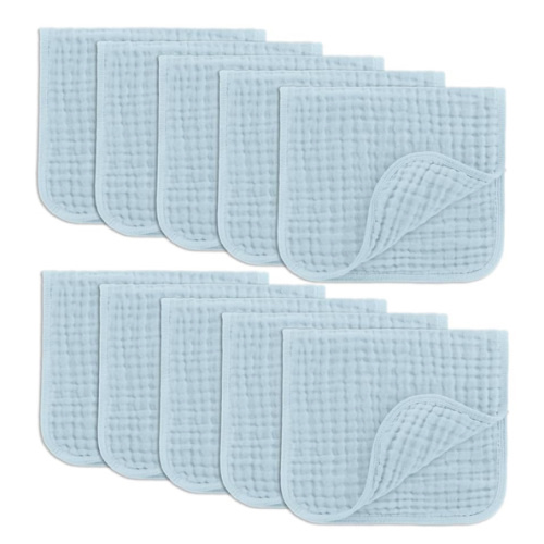 Comfy Cubs Muslin Burp Cloths Set Large 100% Cotton Hand Washcloths for Babies, Baby Essentials 6 Layers Extra Absorbent and Soft Boys & Girls Baby Bibs & Burp Cloths Set (Sky Blue, 10-Pack, 20" X10")