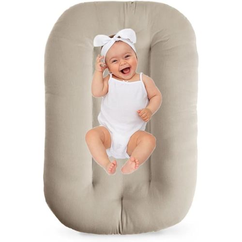 Baby Lounger for 0-12 Months, Soft Cotton, Bionic Design, Newborn Infant Lounger for Home and Travel, Babies Shower Gift (Grey)