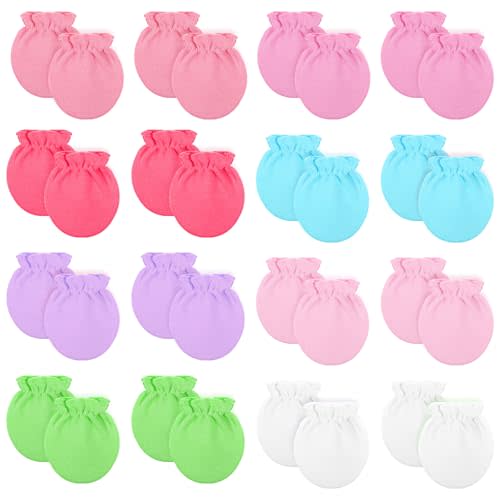 Yolev 16 Pairs Baby Mittens Newborn No Scratch Newborn Hand Mittens Soft Newborn Gloves for Girls Boys Babies 0-6 Months