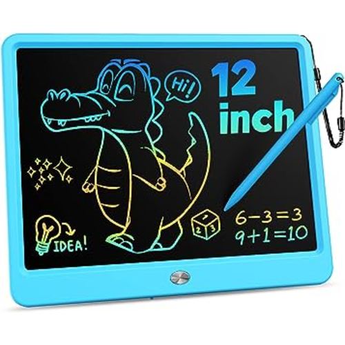 KOKODI 12 Inch LCD Writing Tablet with Anti-Lost Stylus, Erasable Doodle Board Colorful Toddler Drawing Pad, Car Travel School Games Toys for 3 4 5 6 7 8 Kids, Birthday Gift for Girls Boys Adults Blue