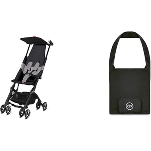 gb Pockit Air All Terrain Ultra Compact Lightweight Travel Stroller with Breathable Fabric in Velvet Black & gb Pockit Stroller Travel Bag, Black