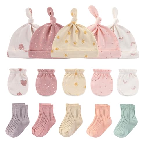 Ruliby Baby Hats Mittens and Socks Set Cotton Newborn Hat Beanie Soft Infant Girls Boys Caps Gloves 0-6 month