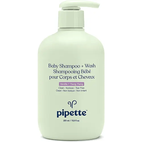 Pipette Baby Shampoo and Body Wash - Vanilla + Ylang Ylang, Tear-Free Bath Time, Hypoallergenic, Moisturizing Plant-Derived Squalane, Non-Toxic, Sulfate Free, 11.8 fl oz