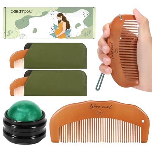 Wooden Labor Comb and Massage Roller Ball Kit - Birthing Comb for Labor Pain Relief, 2-in-1 Massage Tool for Pregnancy, Labor and Delivery Essentials Gift Set
