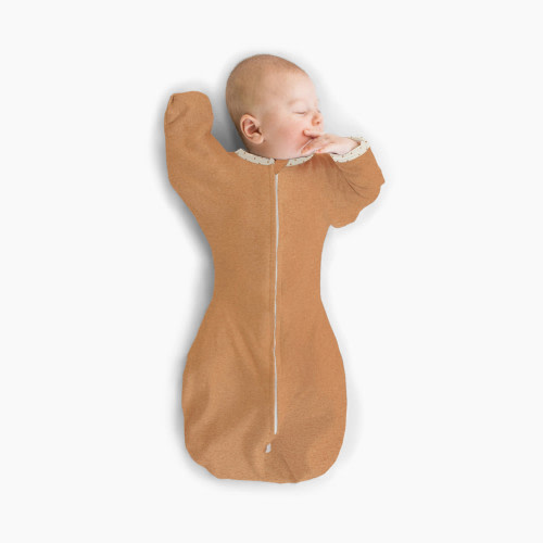 SwaddleDesigns Transitional Swaddle Sack with Arms Up Half-Length Sleeves and Mitten Cuffs - Heathered Butterum, Small 6-14 Lbs (0-3 Months)