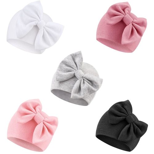 DRESHOW BQUBO Newborn Baby Girls Hats Hospital Hat Baby Cotton Beanie Infant Big Bow Hats for 0-24 Months