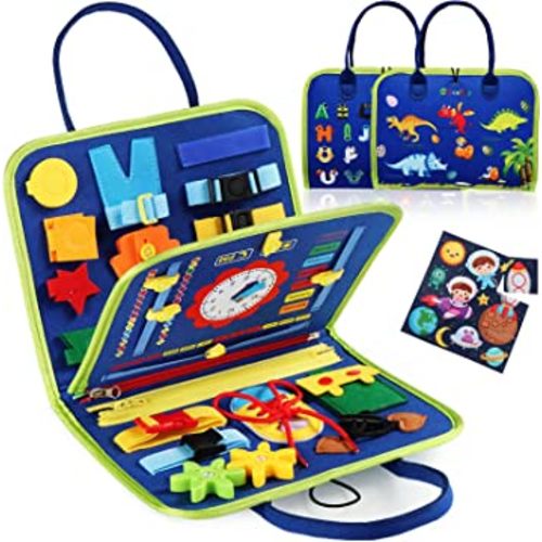 Guolely Busy Board Montessori Toy for 1 2 3 4 Year Old Toddlers - Educational Activity Developing Sensory Board for Fine Basic Dress Motor Skills - Travel Toys for Plane Car, Gift for Boys Girls