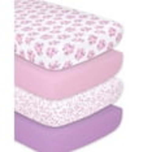 The Peanutshell Standard Nursery Fitted Crib Sheets for Baby Girls, 4 Pack Set, Pink and Purple Floral
