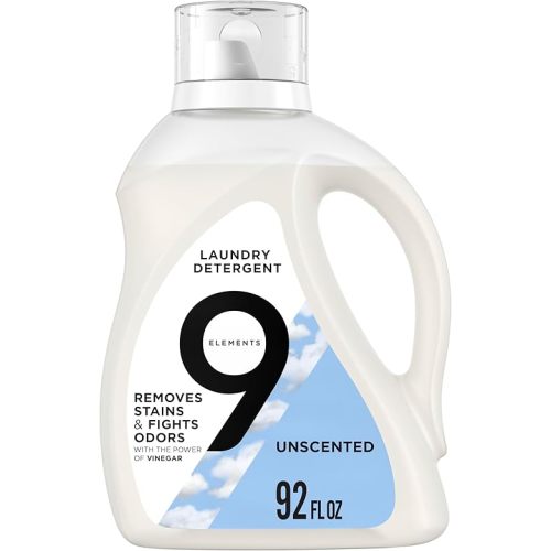 9 Elements Natural Liquid Laundry Detergent, Vinegar Powered, Unscented, 92 Fl Oz, 1 Count, Laundry Detergent Liquid, Washing Detergent