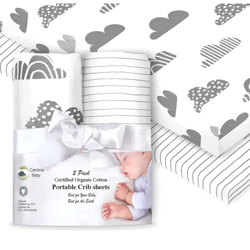 100% Organic Cotton Fitted Sheets for Graco Pack n Play, Babyletto, Pamo Babe, Hiccapop, Dream on Me, Evenflo, Baby Trend, Hygge Hush Portable/Mini Crib/Playards