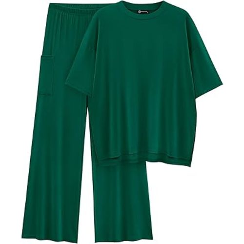 PRETTYGARDEN Women's 2 Piece Outfits Casual Short Sleeve Pullover Tops and Wide Leg Pants Lounge Sets Tracksuits