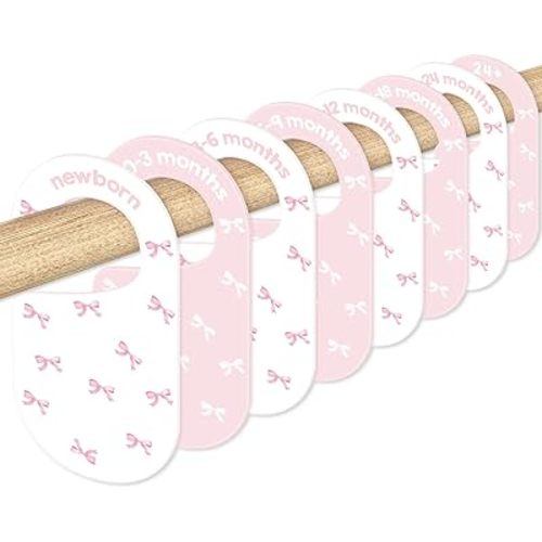 8Pcs Coquette Bow Acrylic Baby Closet Dividers Pink White Newborn to 24 Month Thicken Infant Wardrobe Hanger Organizers for Home Nursery Party