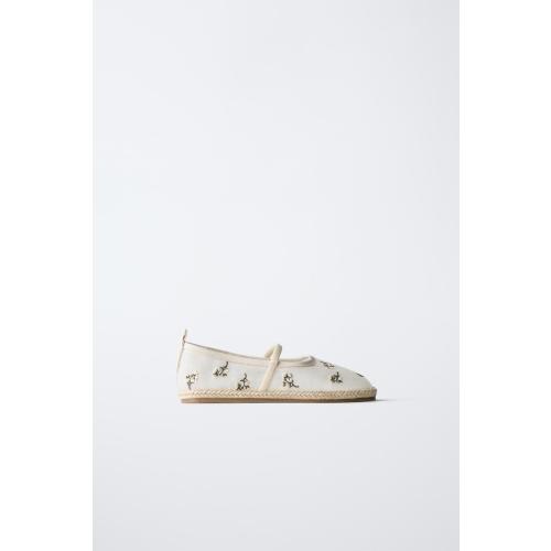 EMBROIDERED JUTE BALLET FLATS - Off White | ZARA United States