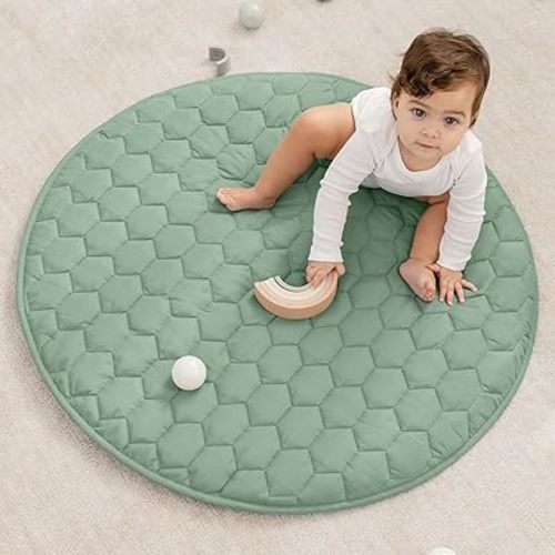 Comfy Cubs Premium Play Mat, Round (Small) 36 inches - Soft and Comfortable Kids & Toddler Play Mat with Non-Slip Bottom - Plush Quilted Top Baby Mat for Floor for Playtime and Relaxation - Sage