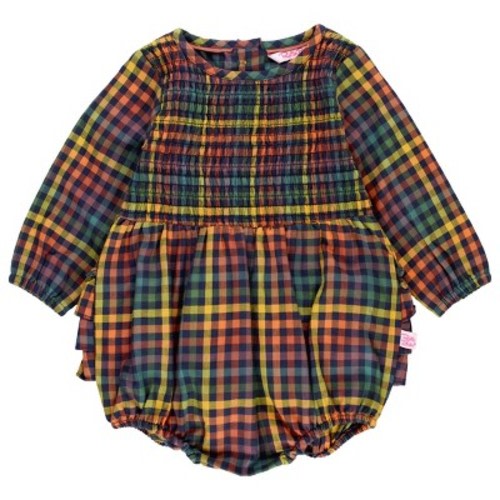 RuffleButts Infant Girls Long Sleeve Smocked Bubble Romper, Size: 3-6 months