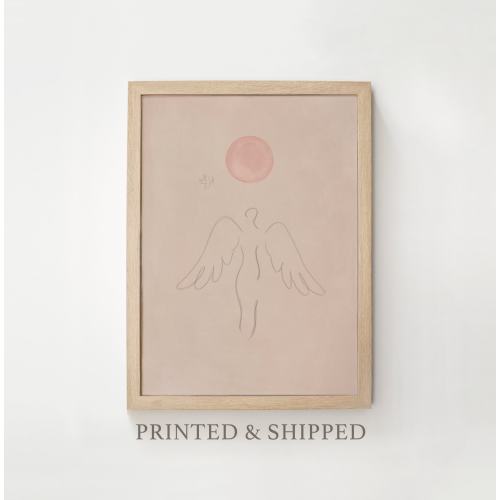 Guardian Angel (Pastel Pink), Printed Poster, Holy Spirit, Heaven, Dove, Olive Branch, Sketch, Jesus Bible Art, Christian Faith, Love, Hope