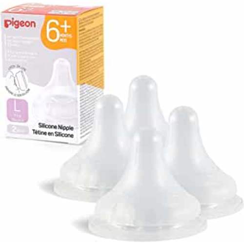 Pigeon Silicone Nipple (L) with Latch-On Line, Natural Feel, 6+ Months, 4 Counts