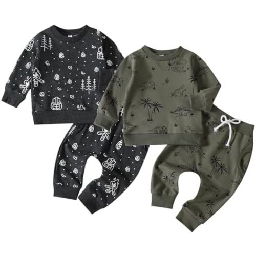 Toddler Baby Boy Clothes Set - Long Sleeve Pullover & Jogger Pants Casual 4 Piece Outfit for Infant Boys