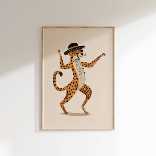 Dancing Cheetah Print | Whimsical Animal Art | Modern Nursery and Kids Room Decor | Digital Download