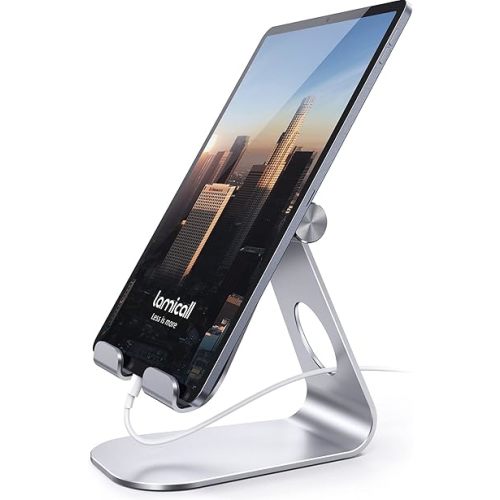 Lamicall Tablet Stand, Adjustable Tablet Holder - Desktop Stand Dock Holder Compatible with 4-13" Tablet Such as iPad Pro 11, 9.7, 10.5, 12.9 Air Mini 4 3 2, Kindle, Nexus, Tab, Silver