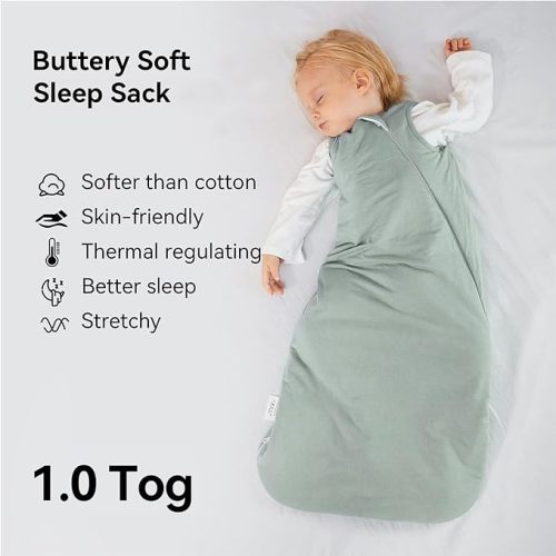 BubblePanda Rayon Made from Bamboo Sleep Sack 0-6 Months 1.0 Tog Soft Toddler Sleeping Sack 3-6 Months for Infant Newborn Babies 2-Way Zipper Baby Wearable Blanket 0-3 Months - S(0-6M) - Sage