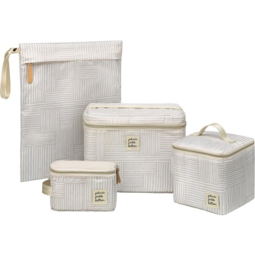Petunia Pickle Bottom Prompt Checker Stitch Print 4-Piece Breast Pump Storage Kit, Beige