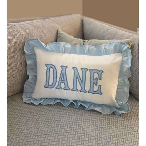 12x20 in Personalized Applique Name and Monogram Pillow Cover, Ruffled Cushion
