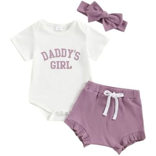 Daddy's Girl Baby Clothes Newborn Short Sleeve Romper Ribbed Shorts Headband Sets 3Pcs Infant Summer Outfits