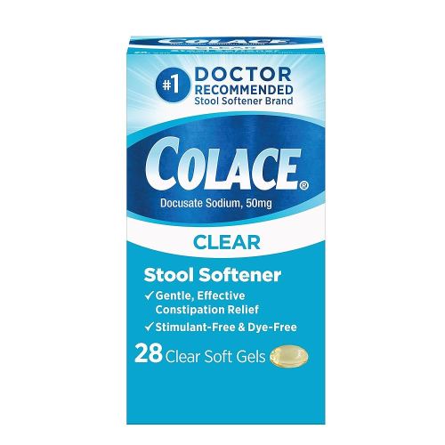 Colace Clear Stool Softener Soft Gel Capsules Constipation Relief 50mg Docusate Sodium Doctor Recommended 28ct