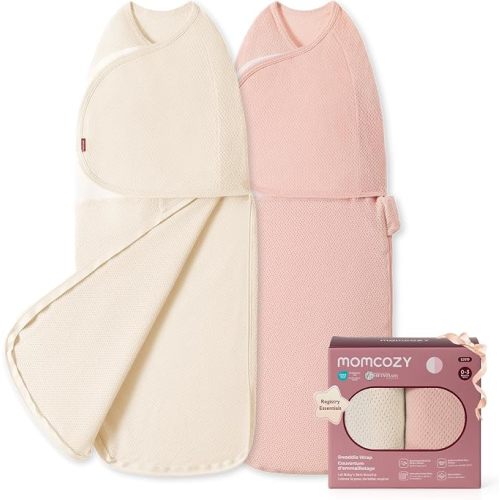 Momcozy Airflow Baby Swaddle, 100% Cotton Lightweight & Ultra Breathable, Ideal for Hot Sleeper Baby, Reduce Startle Reflex, Newborn Boys Girls Registry Essentials, 2-Pack, Petal Mist