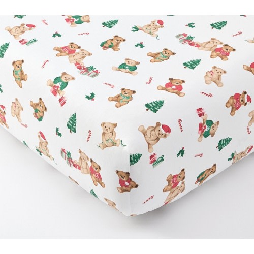 Holiday Teddy Bears Organic Cotton Crib Fitted Sheet
