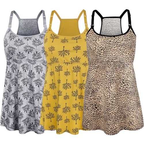 SUIEK 3 Pack Maternity Nursing Tank Tops with Bralette Cotton Breastfeeding Camisole