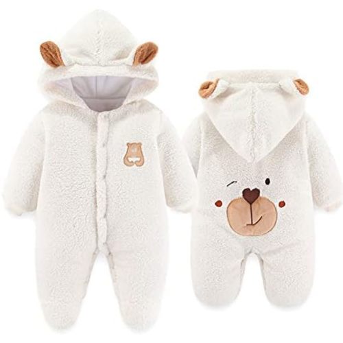 XIFAMNIY Newborn Fleece Footie Jumpsuit Hooded Warm Thicken Winter Outwear Snowsuit for Baby Girls and Boys