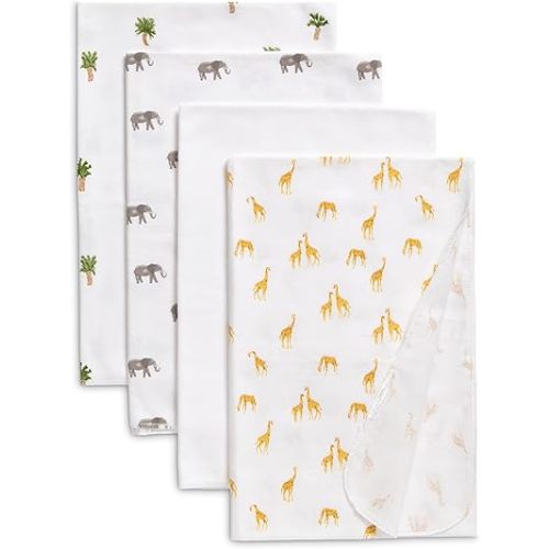 Delta Children 100% Cotton Flannel Baby Receiving Blankets for Girls and Boys – 30x30 Inches (Pack of 4), Safari Friends
