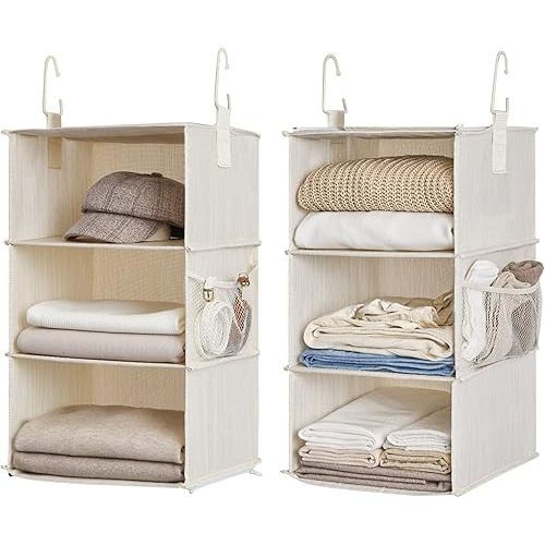 StorageWorks 6-Shelf Hanging Closet Organizers, Two 3-Shelf Separable Closet Hanging Shelves, 12" D x 12" W x 48 3⁄4" H, Mixing of Beige, White & Ivory