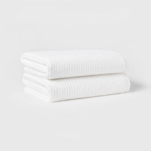 2pk Quick Dry Ribbed Bath Towel Set Aqua - Threshold™: Cotton Terry, Midweight 450-550 Gsm, Machine Washable