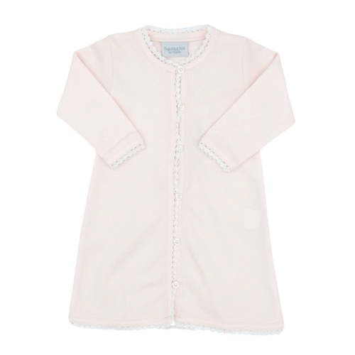 Pima Knit Button-front Daygown with Crochet Trim - Pink with White