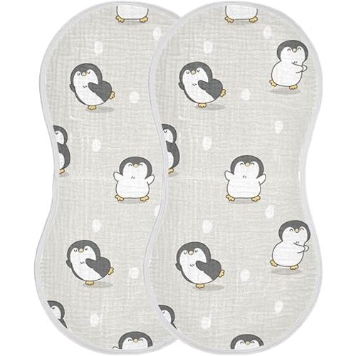Kigai Cute Cartoon Penguin Muslin Baby Burp Cloths, Large Absorbent Cotton Muslin Burp Cloths Set of 1, Washcloths, Face Towel, Bibs for Newborn Boys Girls, 11 x22 Inch