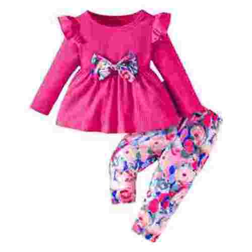 Baby Girl Clothes Toddler Girl Clothes Outfits Bowknot Clothing Floral Print Pants Set Cute Clothes Set for Girls,Pink,6-9 Months