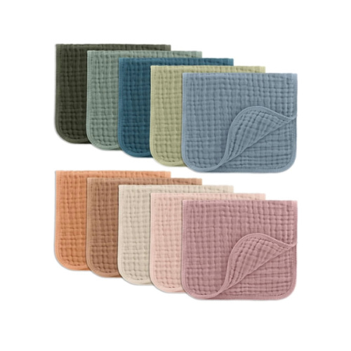 Comfy Cubs Muslin Burp Cloths 20" x 10", Pack of 10 - Large, 6-Layer, Ultra Absorbent 100% Cotton for Baby Drool and Messes - Soft, Safe & Gentle Baby Burp Cloths for Boys & Girls - Multi