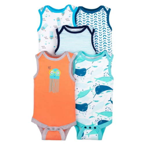 Little Star Organic Baby Boy 100% Organic Cotton Sleeveless Bodysuits, 5-pack (NB-24M)