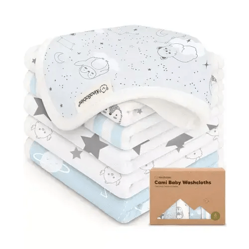 6-Pack Cami Baby Washcloths for Newborn, Cotton Face Wash Cloths for Babies, Soft & Absorbent Baby Bath Towels