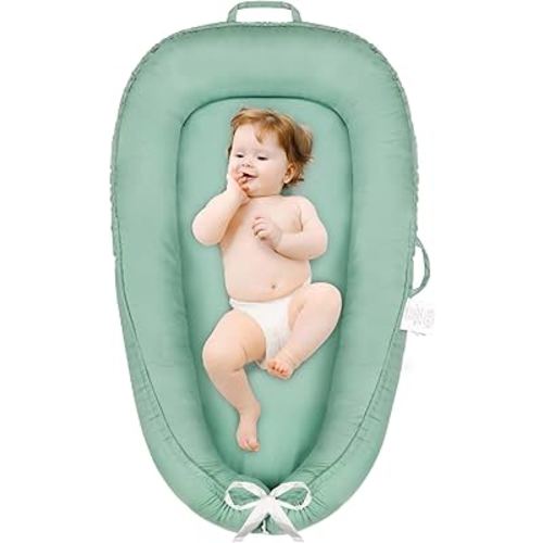 Baby Lounger - Baby Lounger Pillow for Newborn, Breathable & Soft Baby Nest Co Sleeper for Baby 0-24 Months, Baby Shower Gifts, Portable Infant Lounger Baby Floor Seat for Home and Travel,Green
