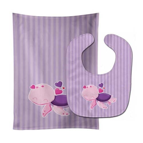 Pink & Purple Turtle Baby Bib & Burp Cloth